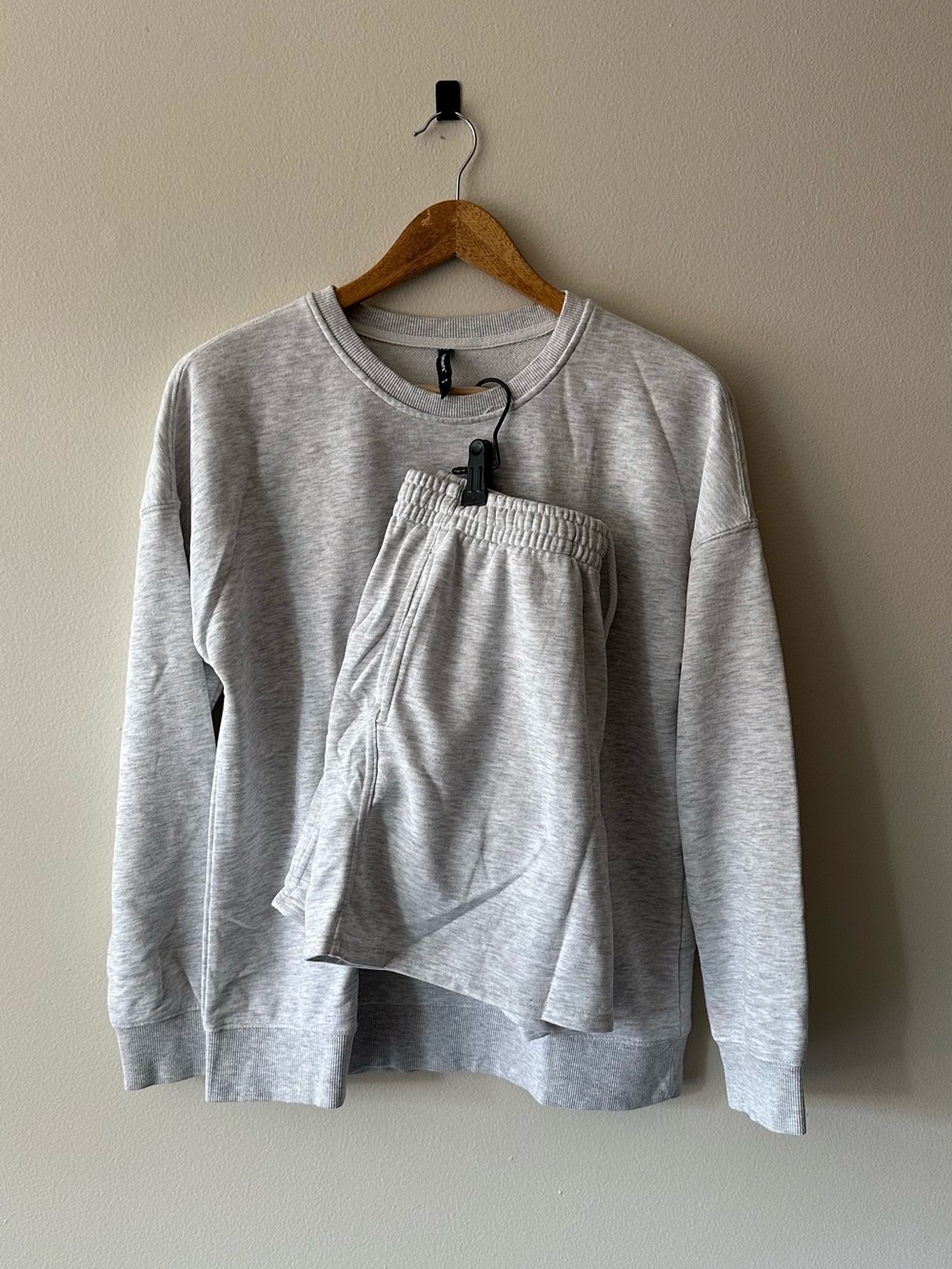 Sweat Set / Lazypants Crewneck Sweatshirt and Sweat Shorts Set - Light Gray